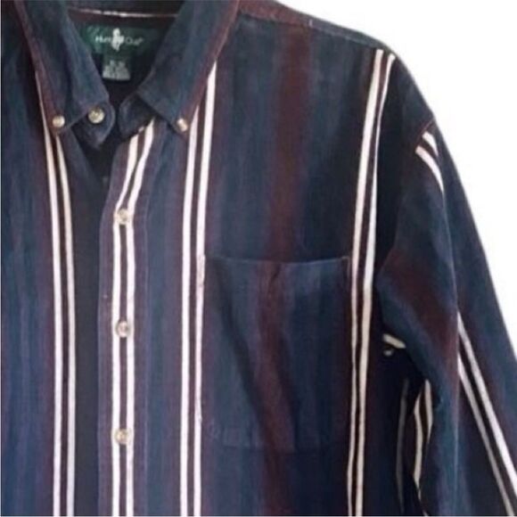 VINTAGE Hunters Club Multi Color Striped Corduroy Button Down Shirt. Size Large - Picture 2 of 7